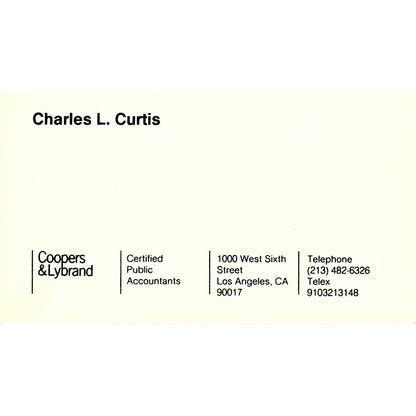 Charles L Curtis Coopers & Lybrand CPA Los Angeles Vintage Business Card SD9-B1