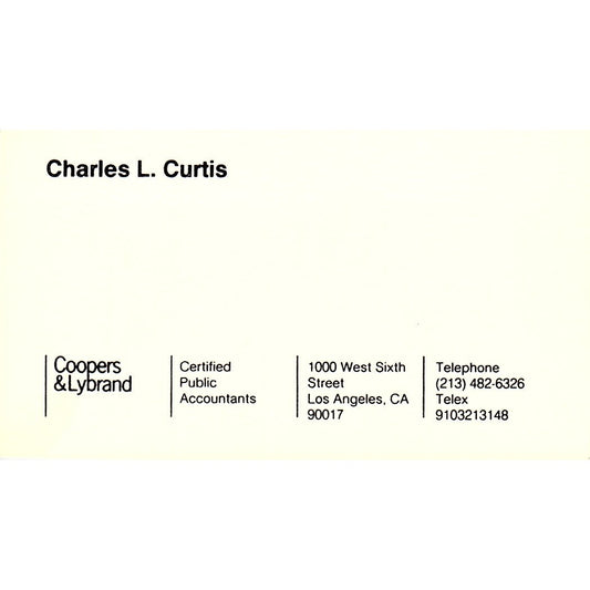 Charles L Curtis Coopers & Lybrand CPA Los Angeles Vintage Business Card SD9-B1