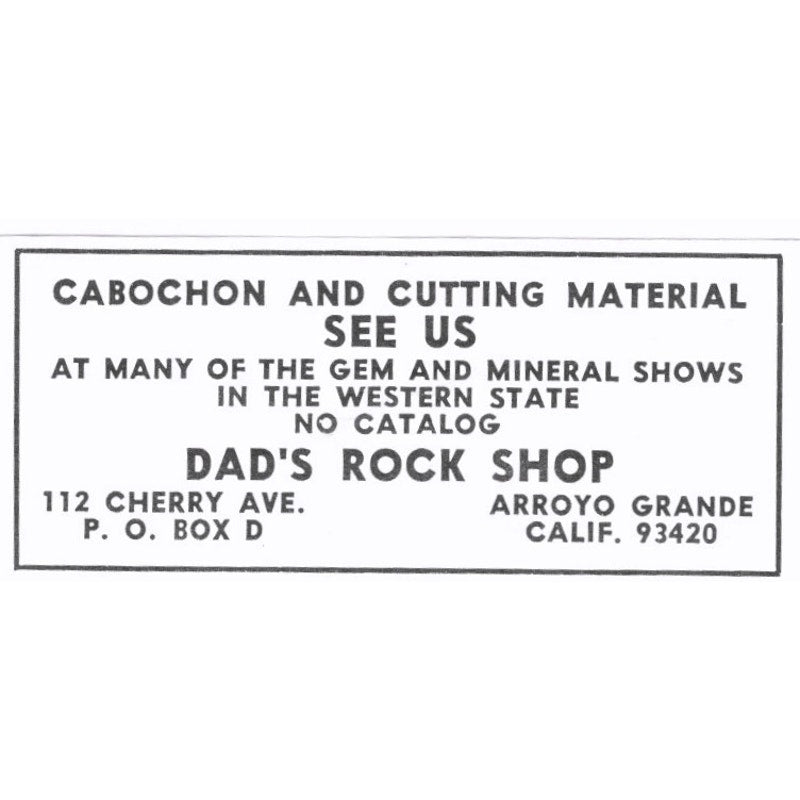 Dad's Rock Shop Arroyo Grande California 1972 Ad AF8-S5