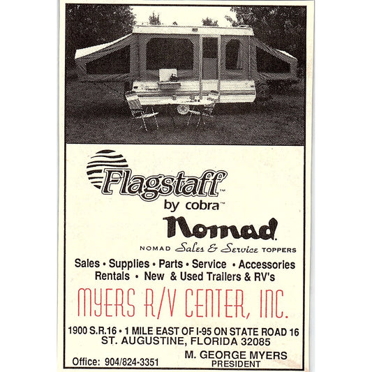 M. George Myers RV Center Flagstaff Cobra Nomad St. Augustine FL 1989 Ad AF9-13