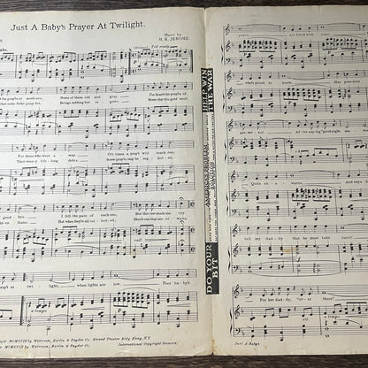 Just a Baby's Prayer At Twilight WWI Sam M. Lewis Joe Young 1918 Sheet Music V13