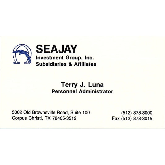 Terry J Luna Seajay Investments Corpus Christi Vintage Business Card SD9-B14