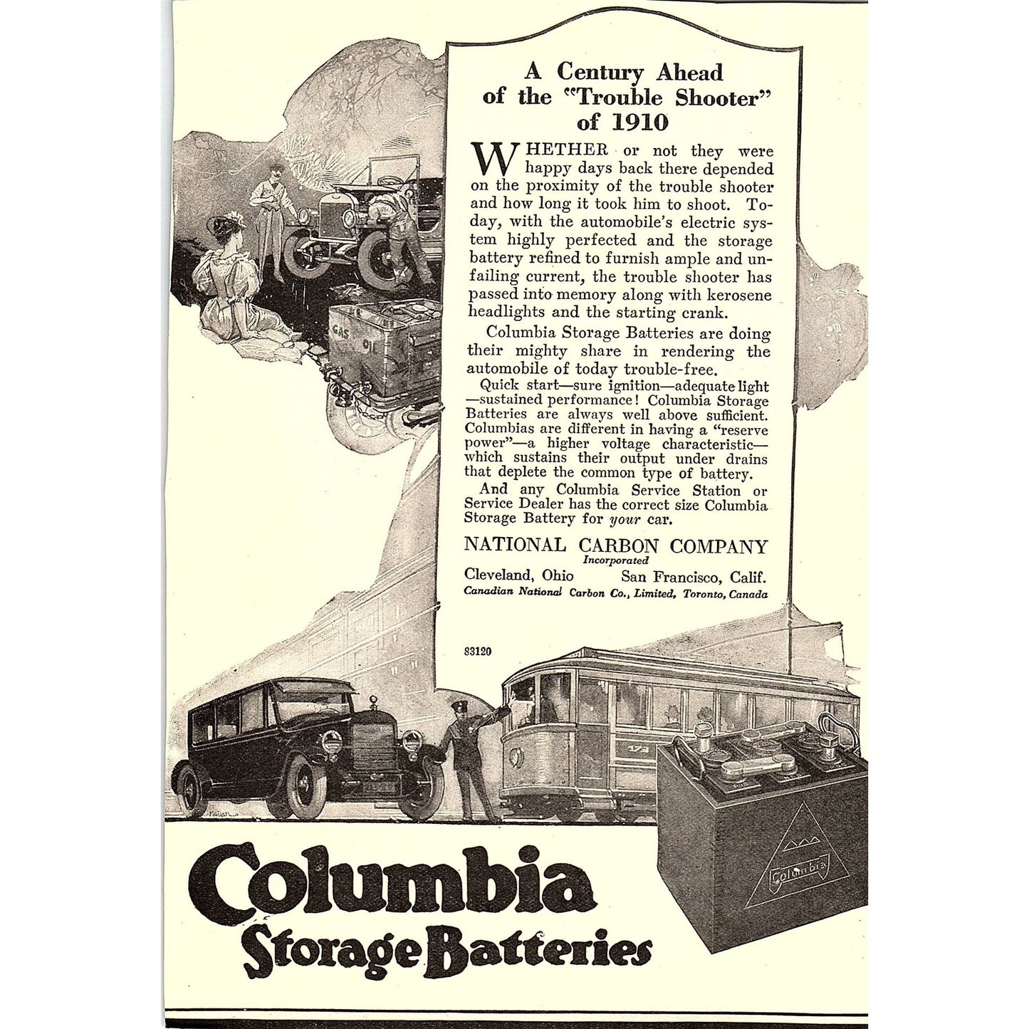 Columbia Storage Batteries National Carbon Company Cleveland c1920 Ad AF8-7