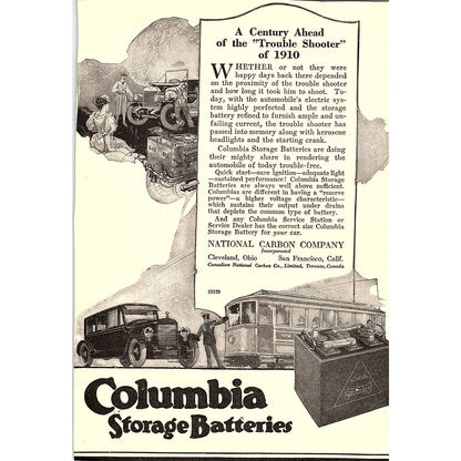 Columbia Storage Batteries National Carbon Company Cleveland c1920 Ad AF8-7