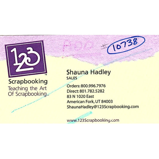 123 Scrapbooking Shauna Hadley American Fork UT Vintage Business Card SC9-B9