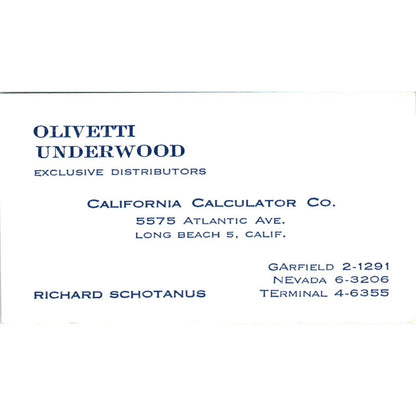 Richard Schotanus Olivetti Underwood Long Beach Vintage Business Card SE3-B3