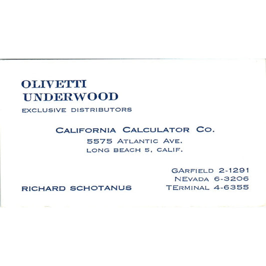 Richard Schotanus Olivetti Underwood Long Beach Vintage Business Card SE3-B3
