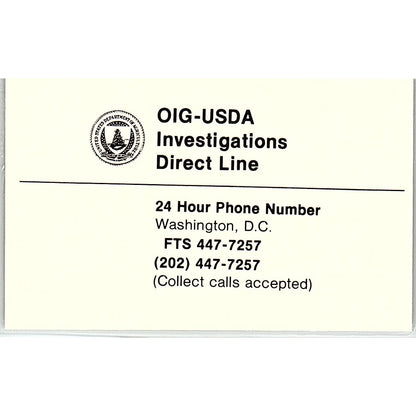 OIG-USDA Investigations Washington DC Vintage Business Card SC9-B4