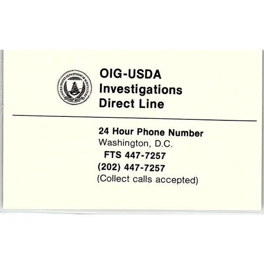 OIG-USDA Investigations Washington DC Vintage Business Card SC9-B4