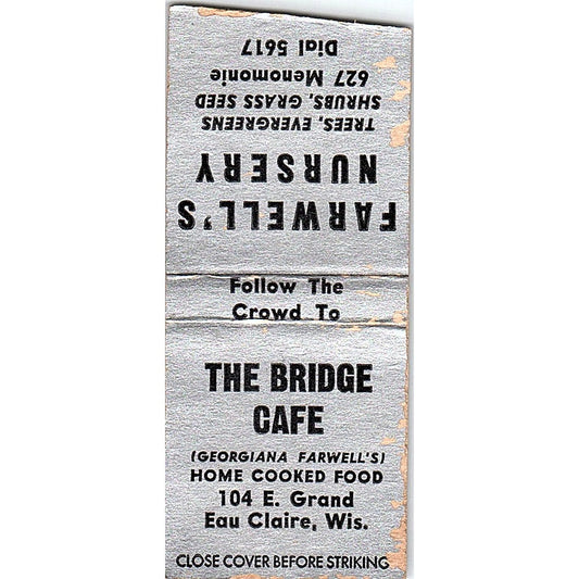The Bridge Cafe Eau Claire WI Vintage Matchbook Cover SF3-Y5