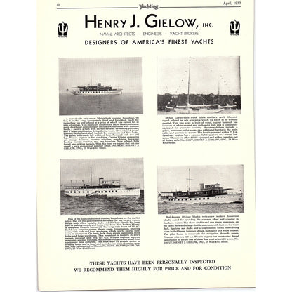Henry J. Gielow Inc Designers of America's Finest Yachts 1932 Ad D23