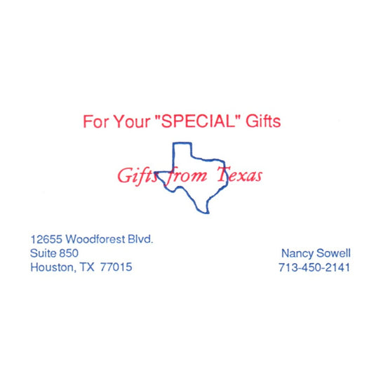 Gifts from Texas Houston TX Nancy Sowell Vintage Business Card SF3-B1