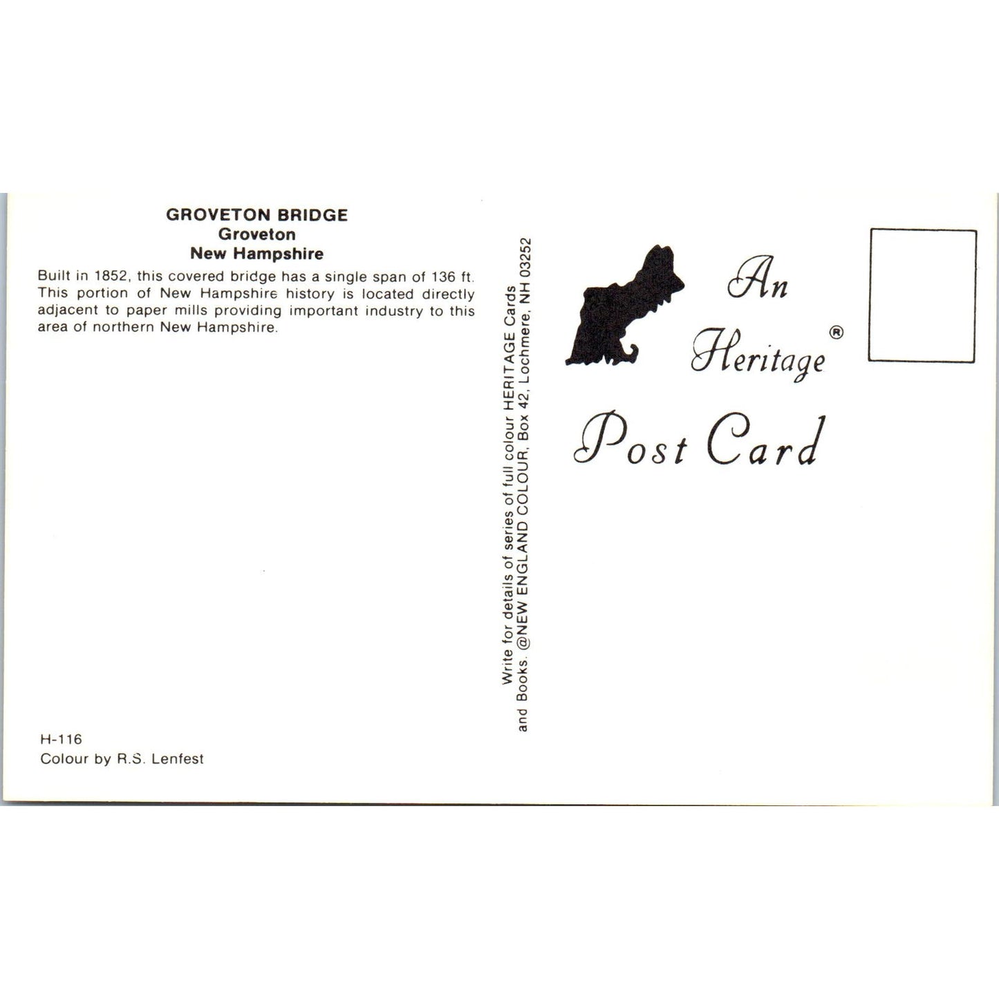 Groveton Bridge NH Vintage Covered Bridge Postcard PC17