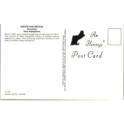 Groveton Bridge NH Vintage Covered Bridge Postcard PC17