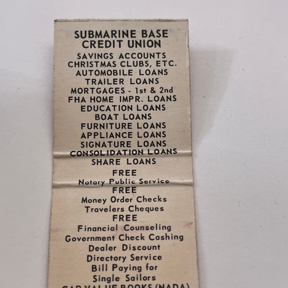 The Submarine Base Credit Union Groton CT Vintage Matchbook Cover TB8-MB-9
