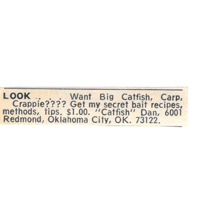 Catfish Dan's Bait Recipes Oklahoma City OK 1977 Ad AF6-S5