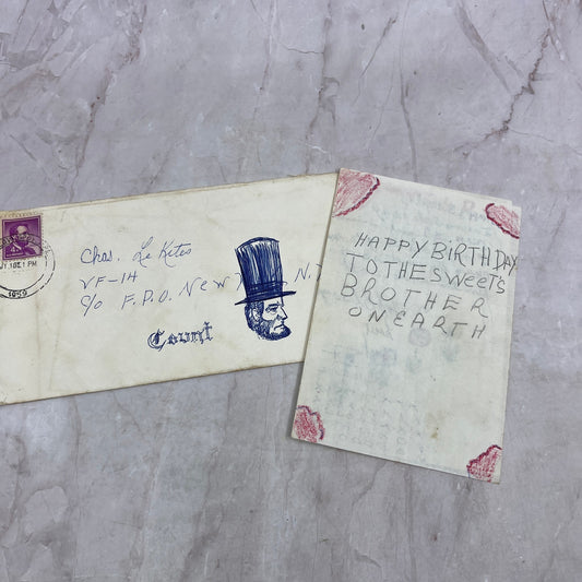 1959 Hand Drawn 21st Birthday Card Chas Le Kites NY From Younger Sibling TJ5-E2