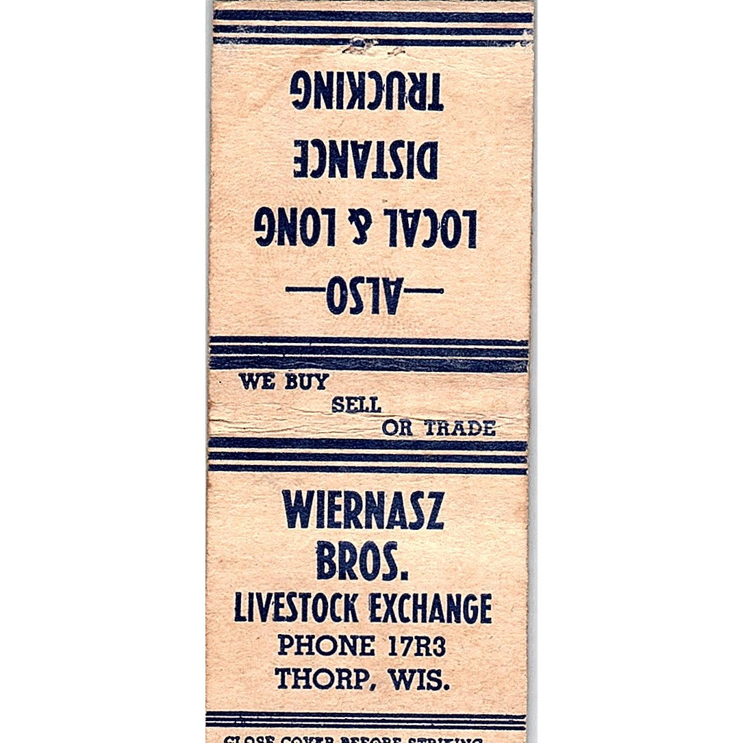 Wiernasz Bros Livestock Exchange Thorp WI Vintage Matchbook Cover SF3-Y1