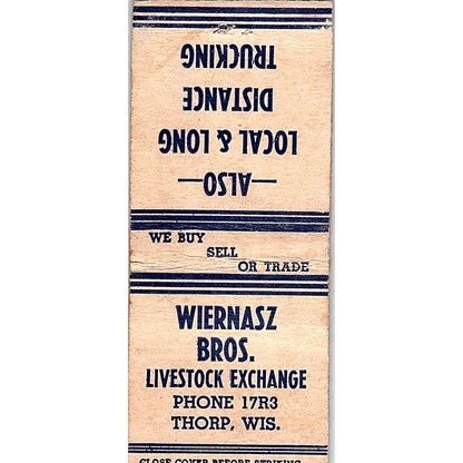 Wiernasz Bros Livestock Exchange Thorp WI Vintage Matchbook Cover SF3-Y1