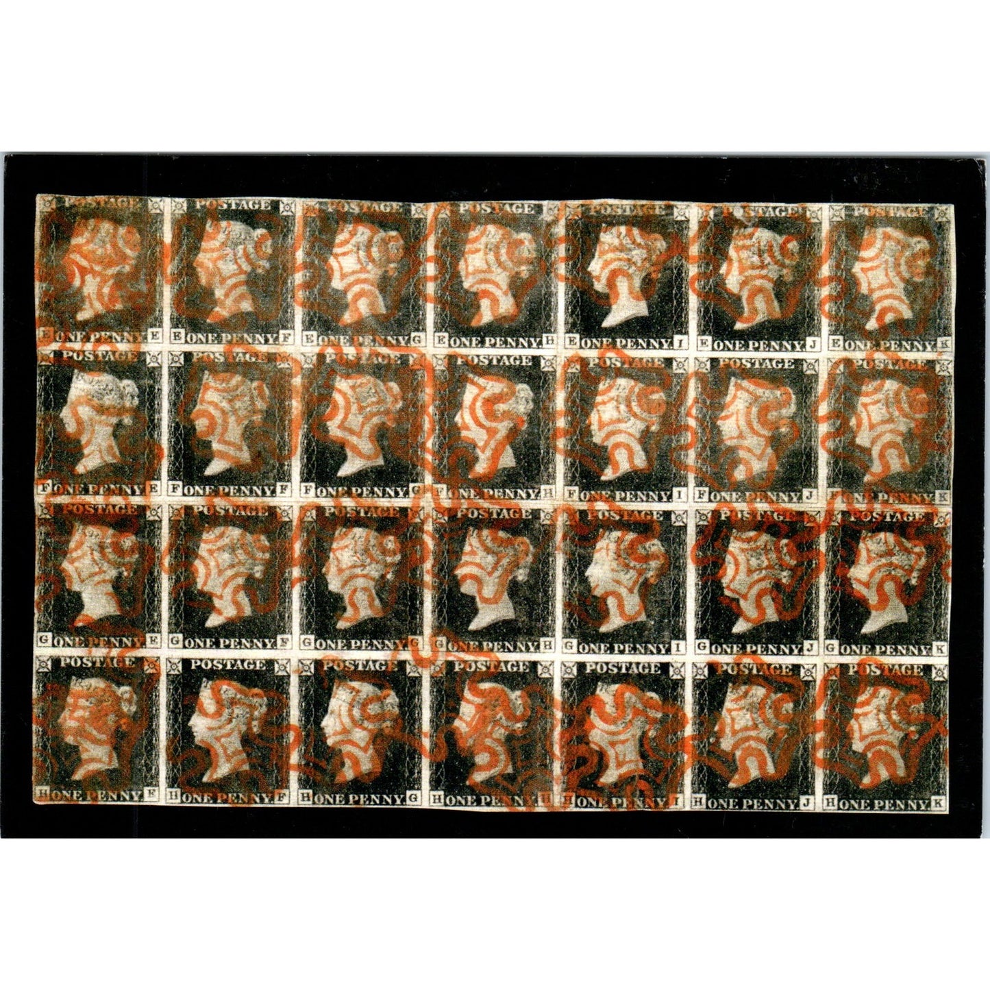 Re-Joined Block of 28 Blacks Mark Bloxham Stamps Ltd Vintage Postcard PE5
