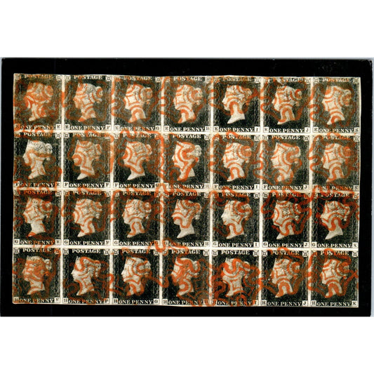 Re-Joined Block of 28 Blacks Mark Bloxham Stamps Ltd Vintage Postcard PE5
