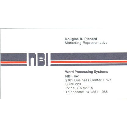 Douglas B. Pichard Word Processing Systems Irvine CA Vtg Business Card SE3-B3