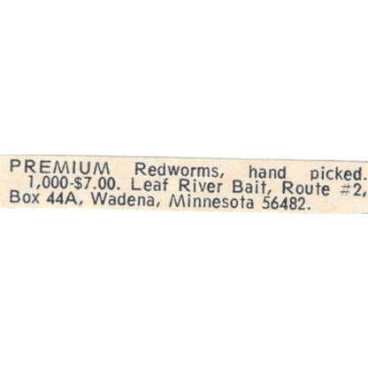 Leaf River Bait Redworms Wadena MN 1977 Ad AF6-S9