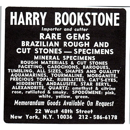 Harry Bookstone Rare Gems New York NY 1972 Ad AF8-M2