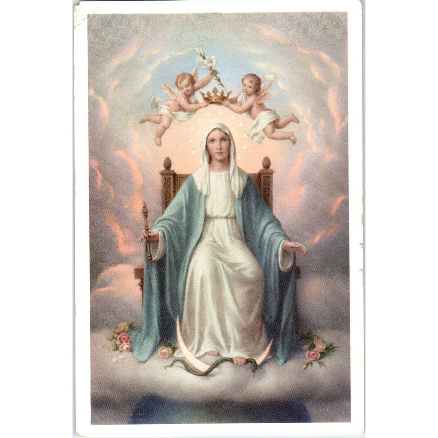 Madonna Queen of Heaven 3.5" Vintage Catholic Prayer Card TH2-PC1