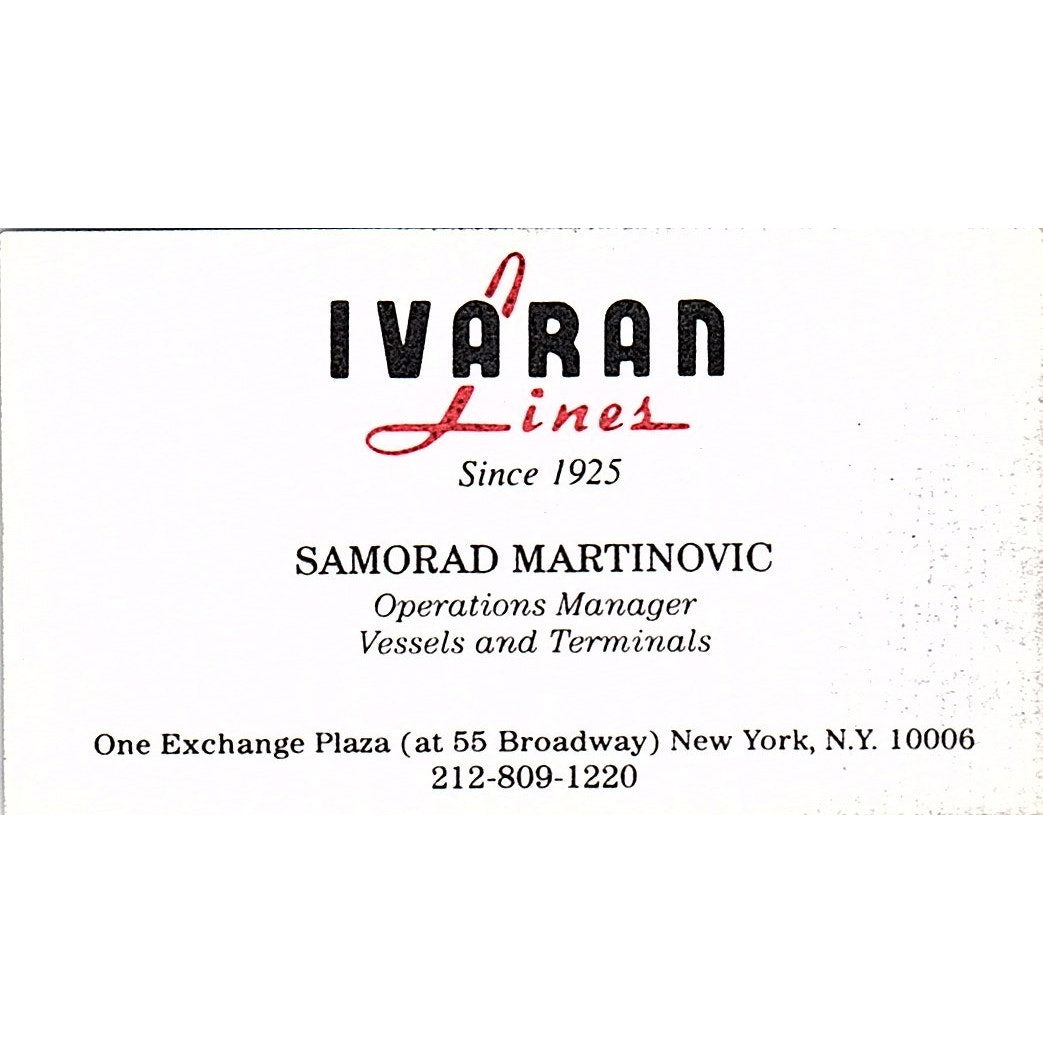 Ivaran Lines Samorad Martinovic New York Vintage Business Card SC9-B4