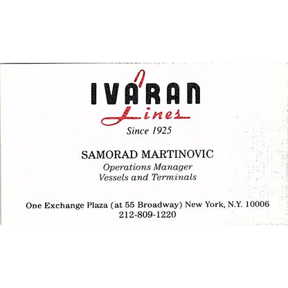 Ivaran Lines Samorad Martinovic New York Vintage Business Card SC9-B4