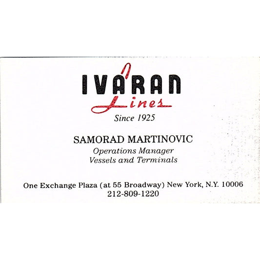 Ivaran Lines Samorad Martinovic New York Vintage Business Card SC9-B4