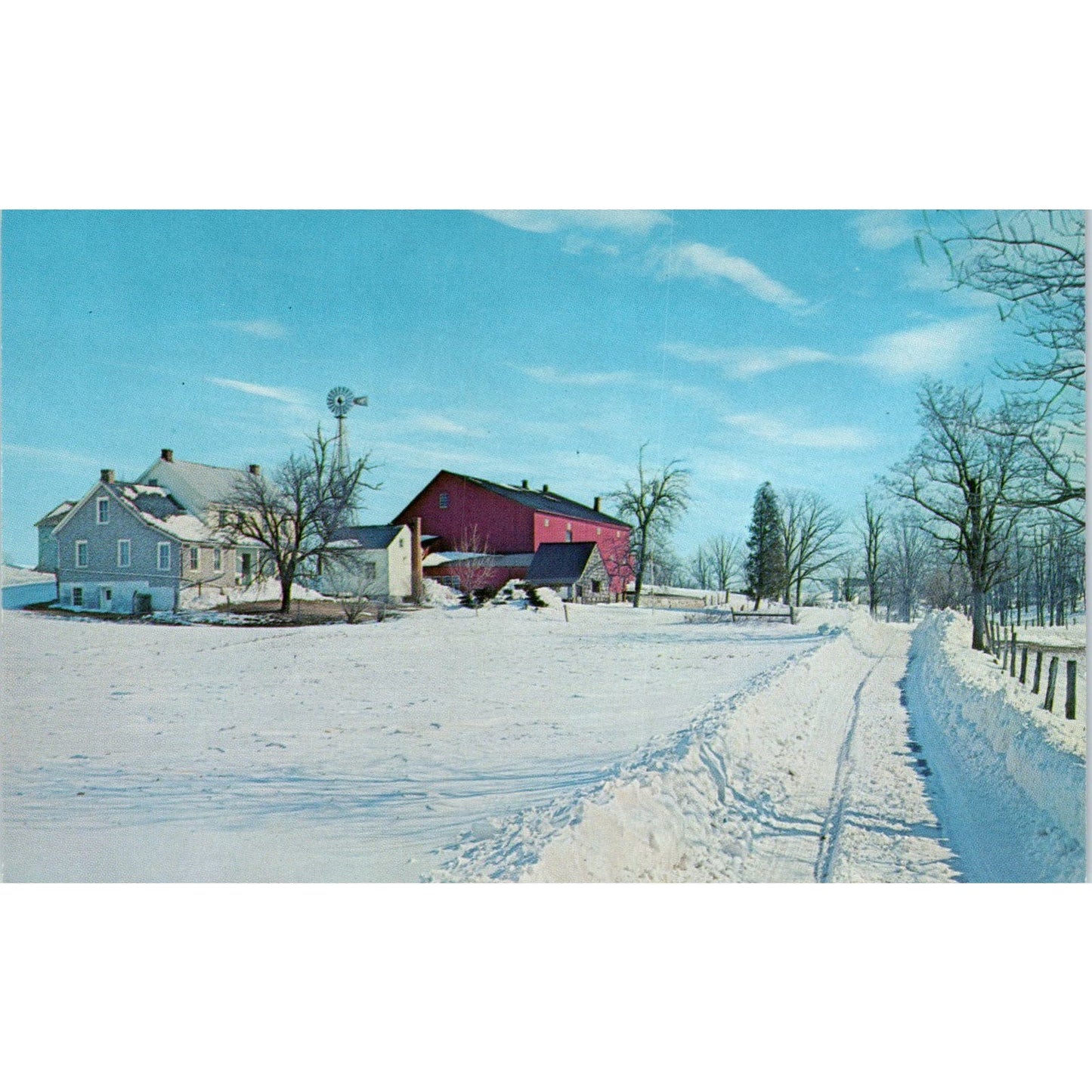 Winter Amish Farm Scene Pennsylvania Dutch Country Vintage Postcard PD5
