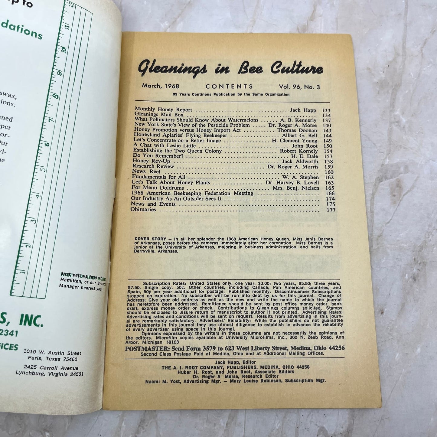 1968 March Gleanings in Bee Culture Magazine Bees Beekeeping Honey TD7