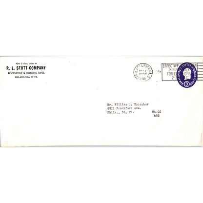 1958 R.L. Stott Company - William J. Macomber Philadelphia Envelope TH9-L2