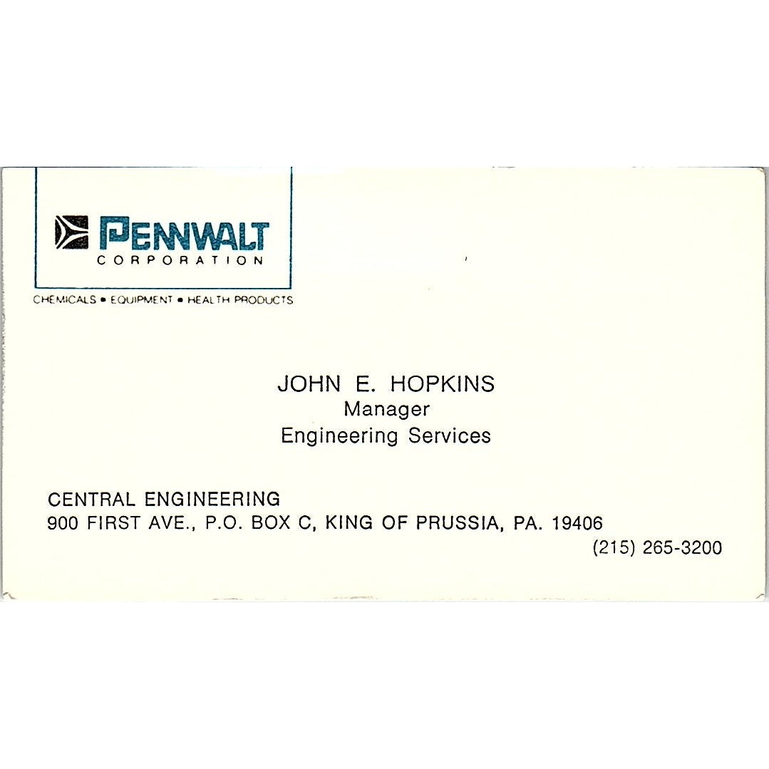Pennwalt Corporation John E. Hopkins King of Prussia PA Business Card SF3-B5