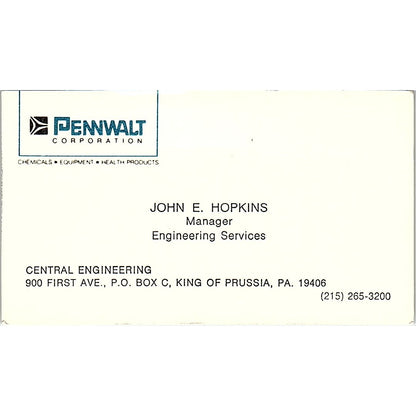 Pennwalt Corporation John E. Hopkins King of Prussia PA Business Card SF3-B5