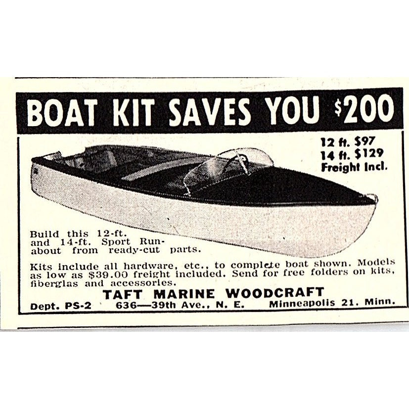 Taft Marine Woodcraft Minneapolis MN 1955 Ad AF9-S2