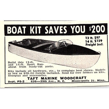 Taft Marine Woodcraft Minneapolis MN 1955 Ad AF9-S2