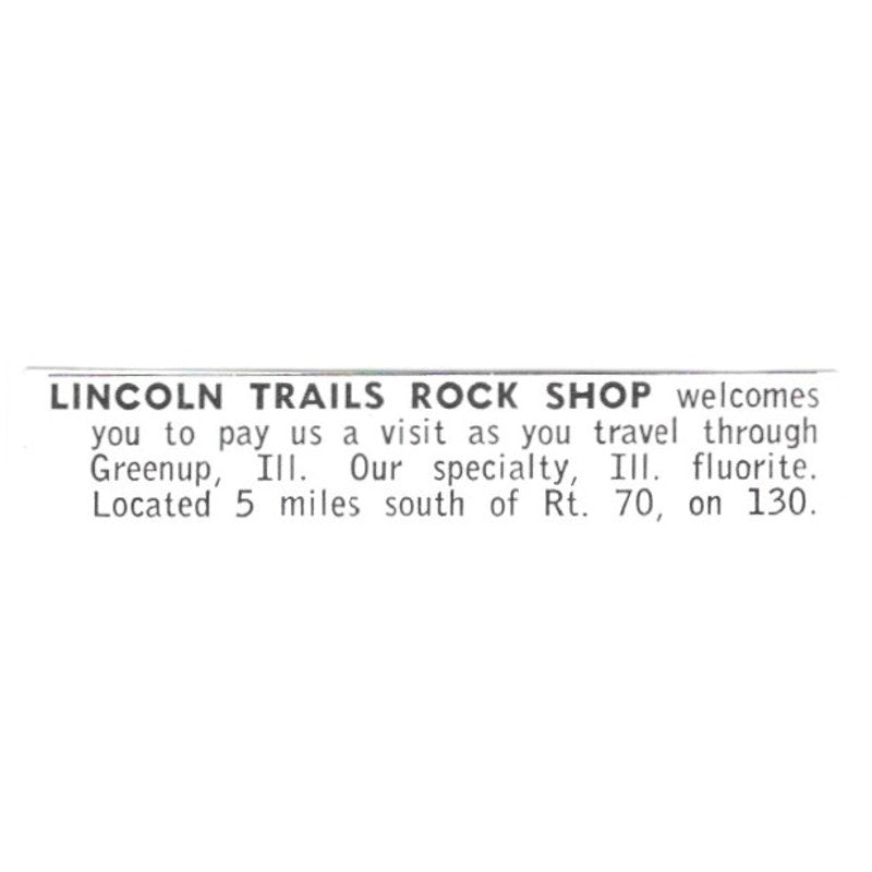 Lincoln Trails Rock Shop Greenup Illinois 1972 Ad AF8-S25