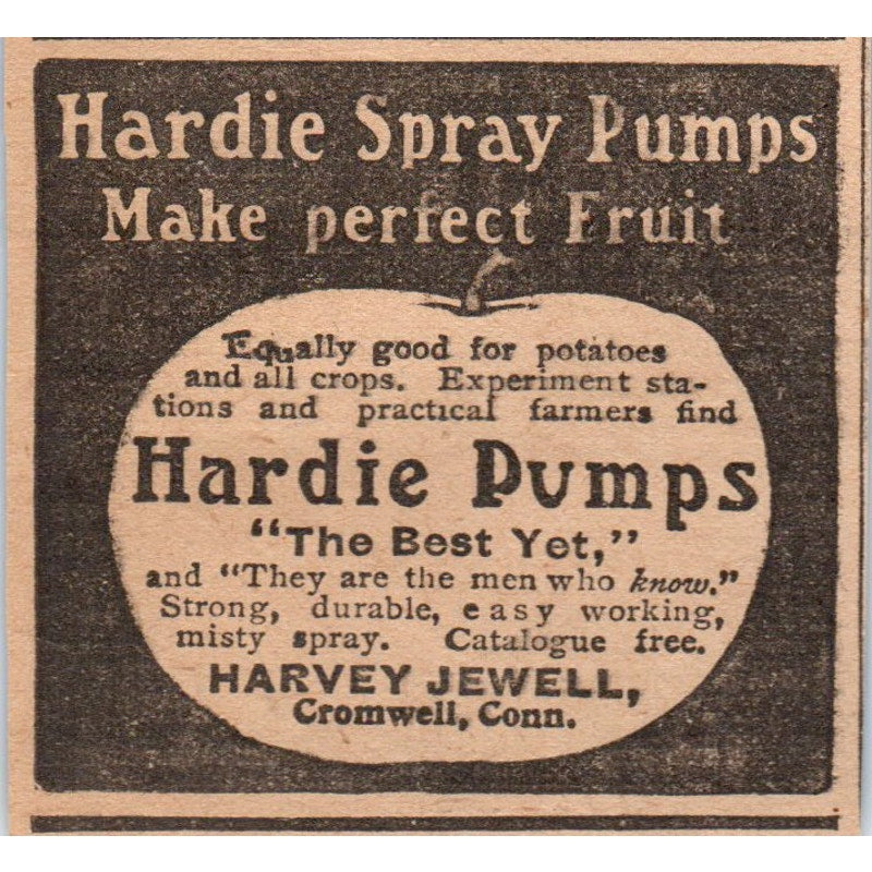 Hardie Spray Pumps Harvey Jewell Cromwell CT 1905 Magazine Ad AF1-NH3