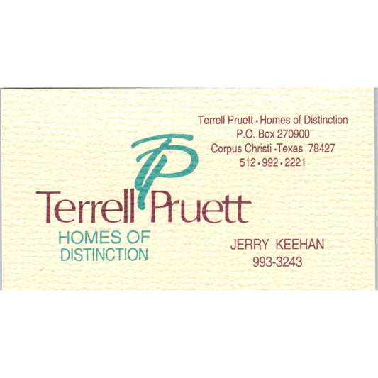 Jerry Keehan Terrell Pruett Homes Corpus Christi Vintage Business Card SD8-B18