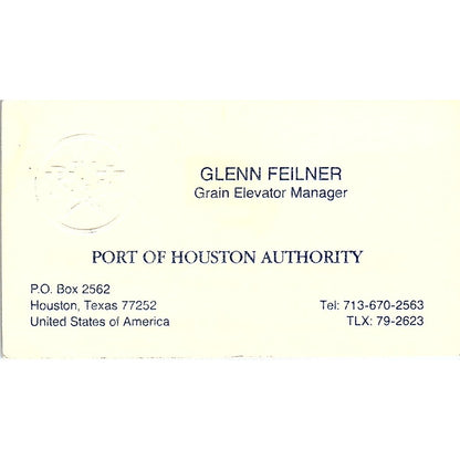 Glenn Feilner Port Authority of Houston Vintage Business Card SC9-B4