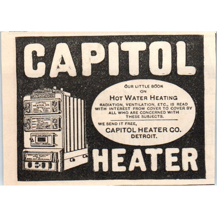 Capitol Heater Co Detroit Hot Water Heating 1892 Magazine Ad AB6-4