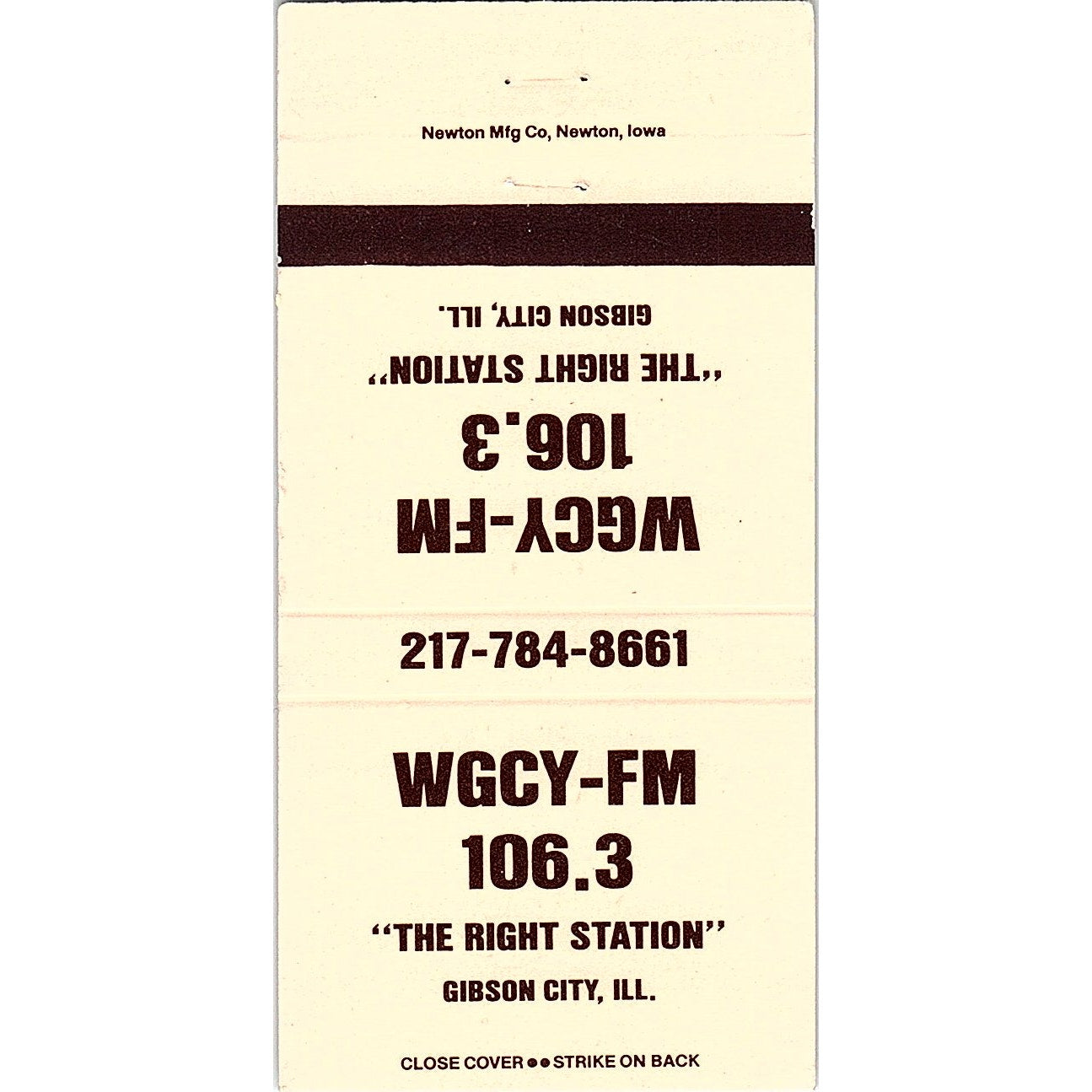 WGCY-FM 106.3 Radio Gibson City IL Vintage Matchbook TB6-MB2-8