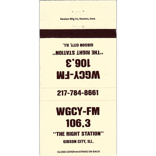 WGCY-FM 106.3 Radio Gibson City IL Vintage Matchbook TB6-MB2-8