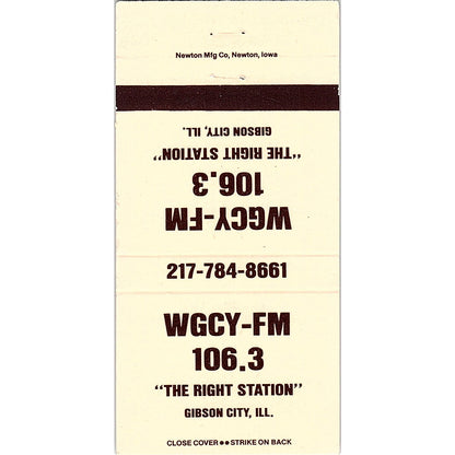 WGCY-FM 106.3 Radio Gibson City IL Vintage Matchbook MM7-1