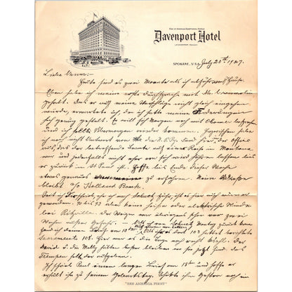 1927 Original Handwritten 5 Page Letter Davenport Hotel Letterhead Spokane WA C7