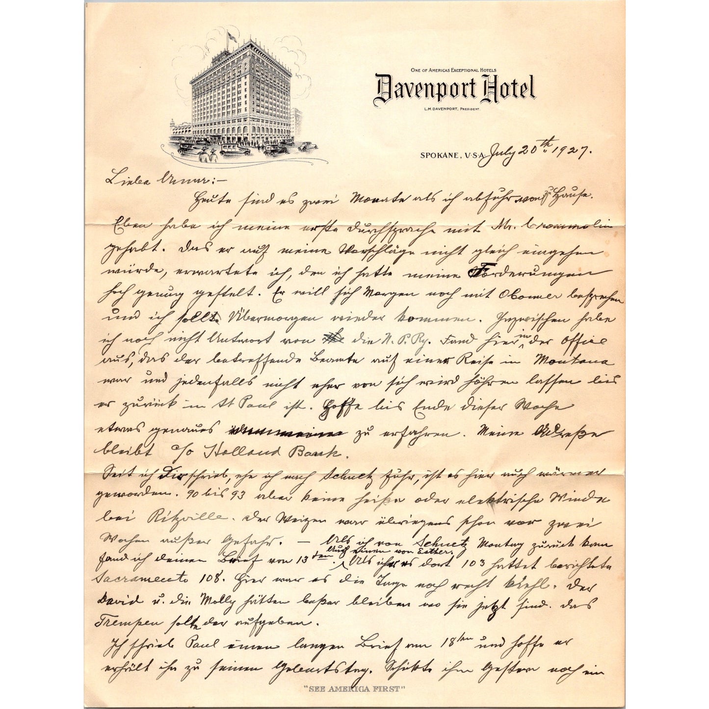 1927 Original Handwritten 5 Page Letter Davenport Hotel Letterhead Spokane WA C7
