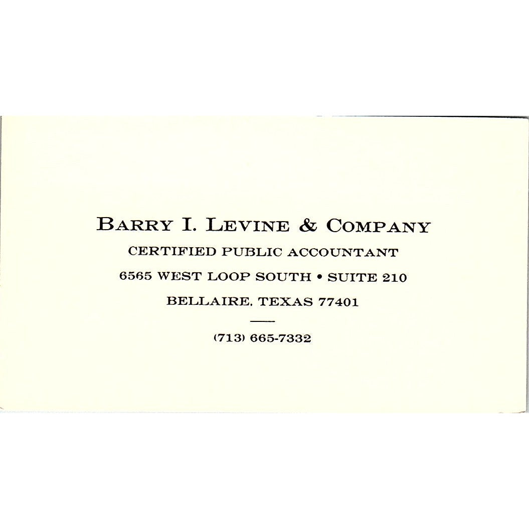 Barry I Levine & Co CPA Bellaire TX Vintage Business Card SD9-B1
